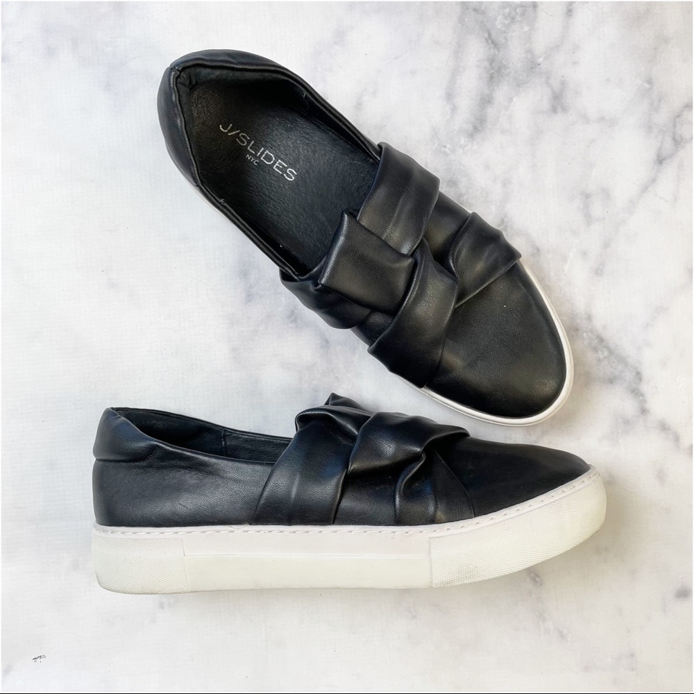 J/SLIDES Black Leather Knot Slip-On Sneakers